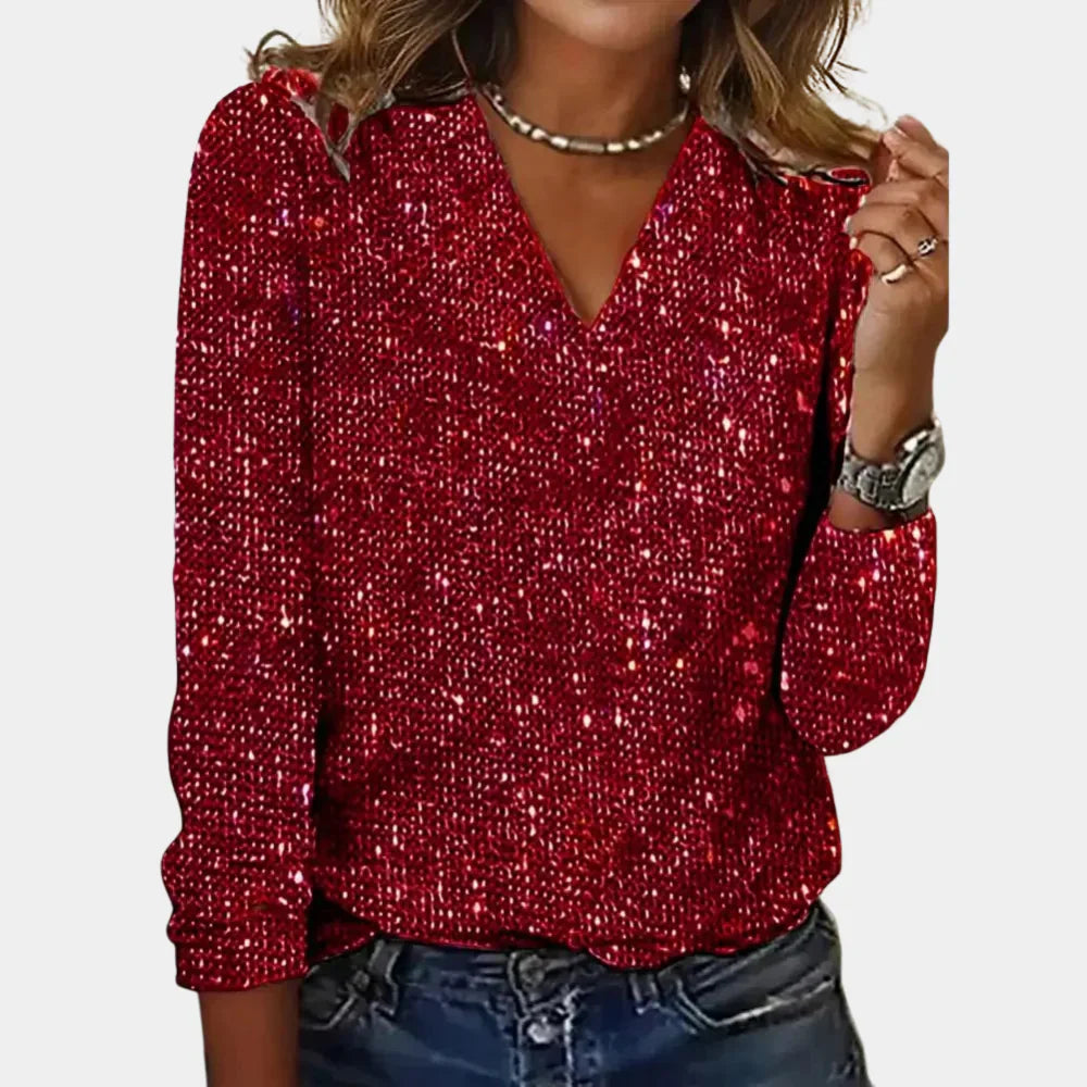 Amy | Glitter V-Neck Top